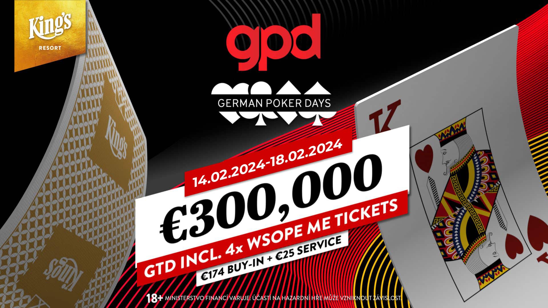 GERMAN POKER DAYS FESTIVAL FEBRUAR 2024 – 300.000€ PREISPOOL GARANTIERT (POKERREISE / POKERTRIP)