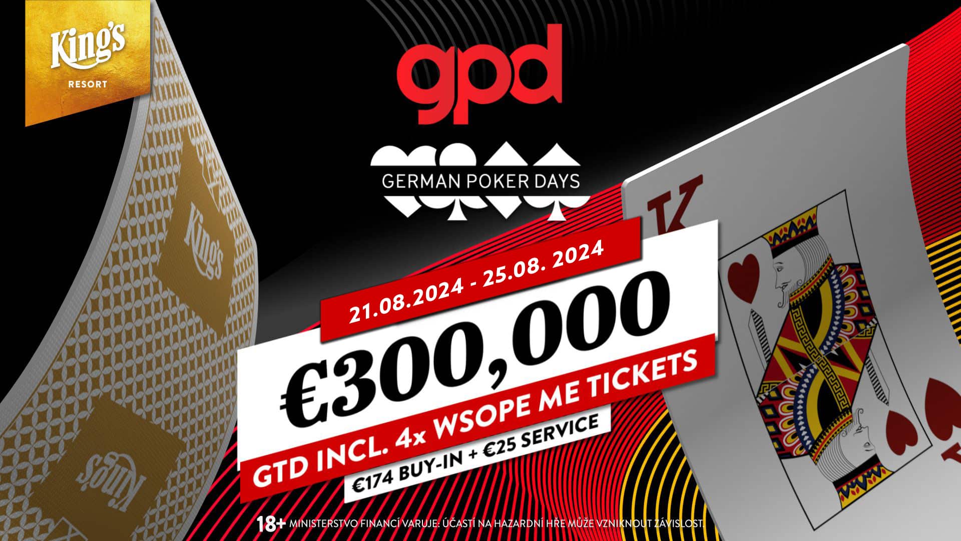 GERMAN POKER DAYS FESTIVAL AUGUST 2024 – 300.000€ PREISPOOL GARANTIERT (POKERREISE / POKERTRIP)